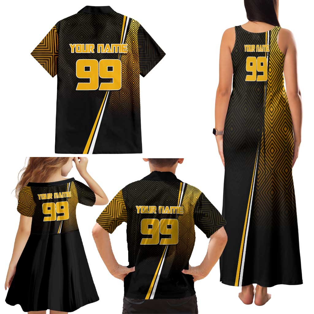 Personalized Noritoshi Kamo Jujutsu Kaisen Family Matching Tank Maxi Dress and Hawaiian Shirt Anime Soccer Theme with Yellow Geometric Design