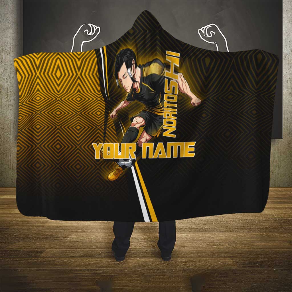 Personalized Noritoshi Kamo Jujutsu Kaisen Hooded Blanket Anime Soccer Theme with Yellow Geometric Design