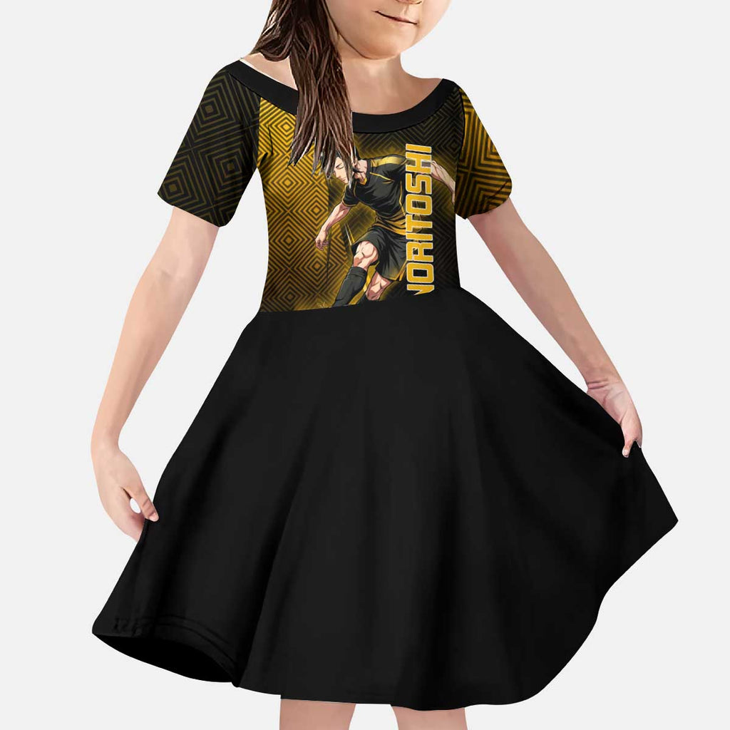 Personalized Noritoshi Kamo Jujutsu Kaisen Kid Short Sleeve Dress Anime Soccer Theme with Yellow Geometric Design