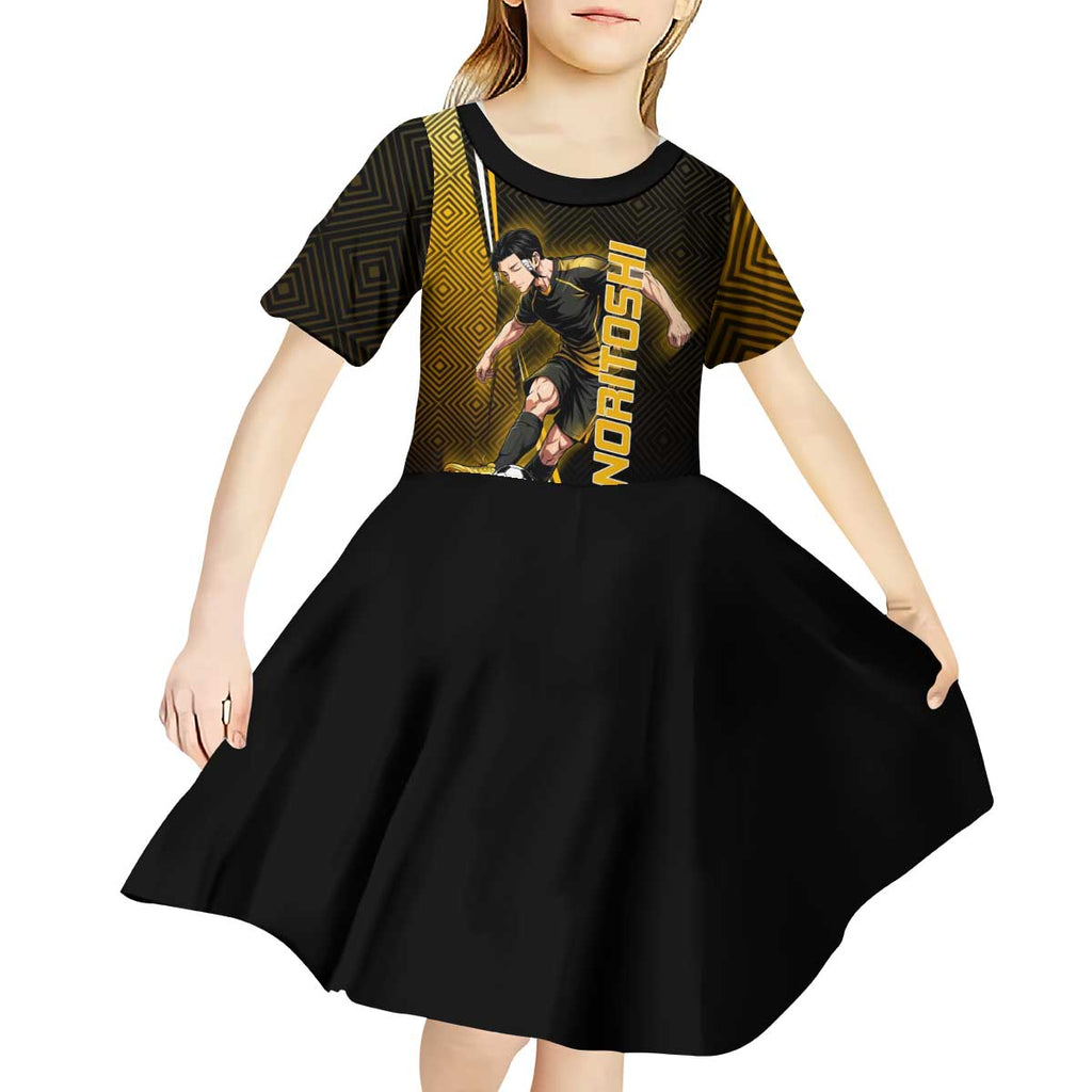 Personalized Noritoshi Kamo Jujutsu Kaisen Kid Short Sleeve Dress Anime Soccer Theme with Yellow Geometric Design