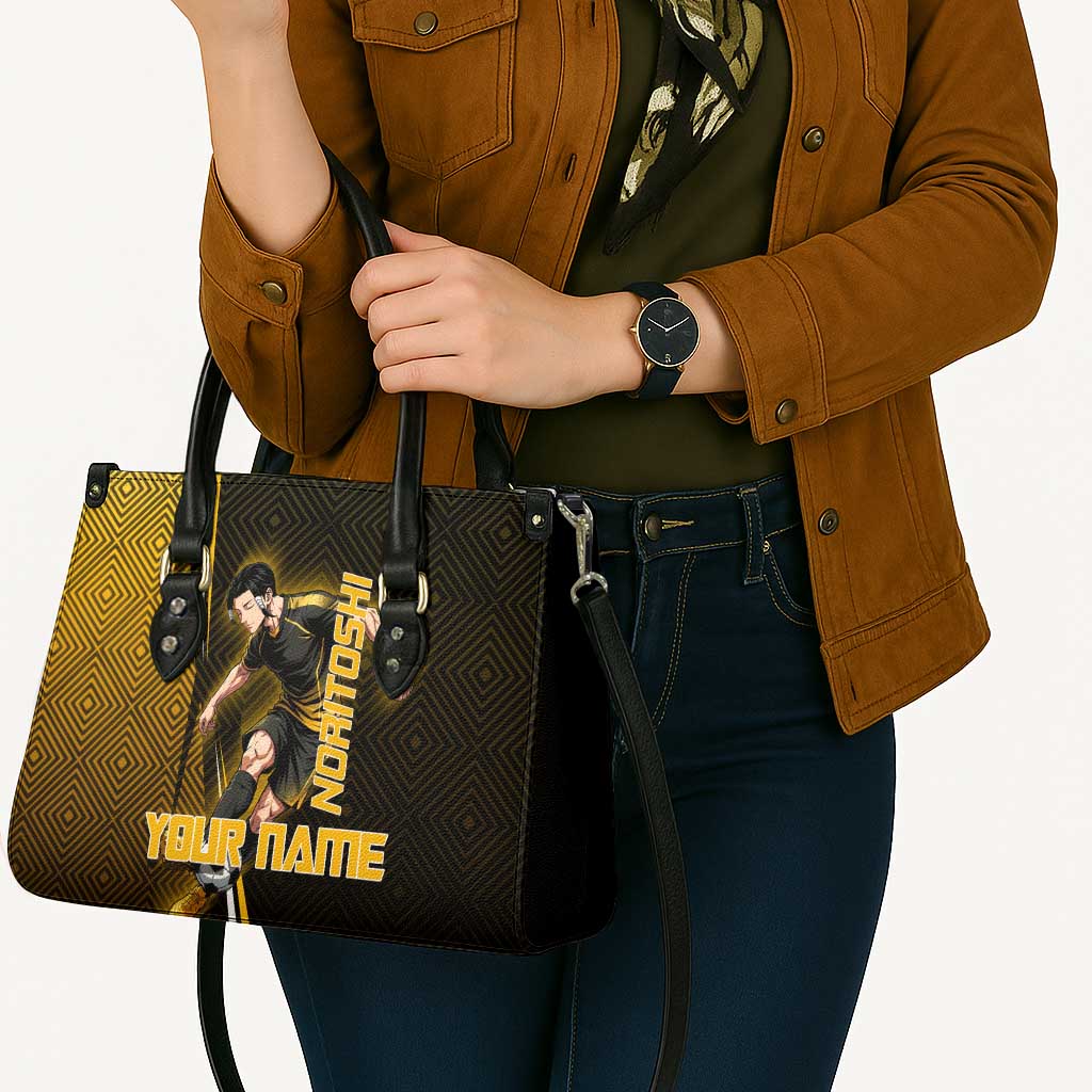 Personalized Noritoshi Kamo Jujutsu Kaisen Leather Bag Anime Soccer Theme with Yellow Geometric Design