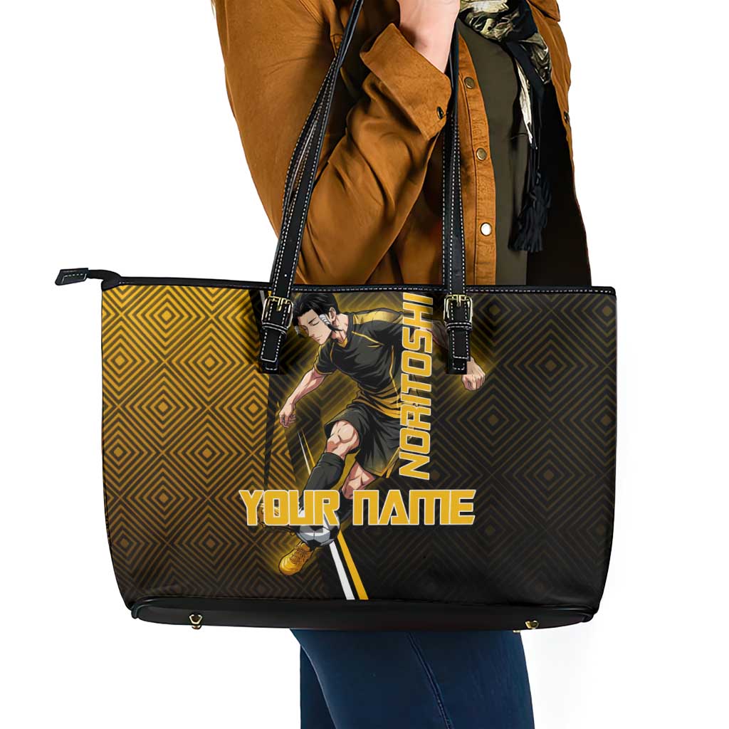 Personalized Noritoshi Kamo Jujutsu Kaisen Leather Tote Bag Anime Soccer Theme with Yellow Geometric Design