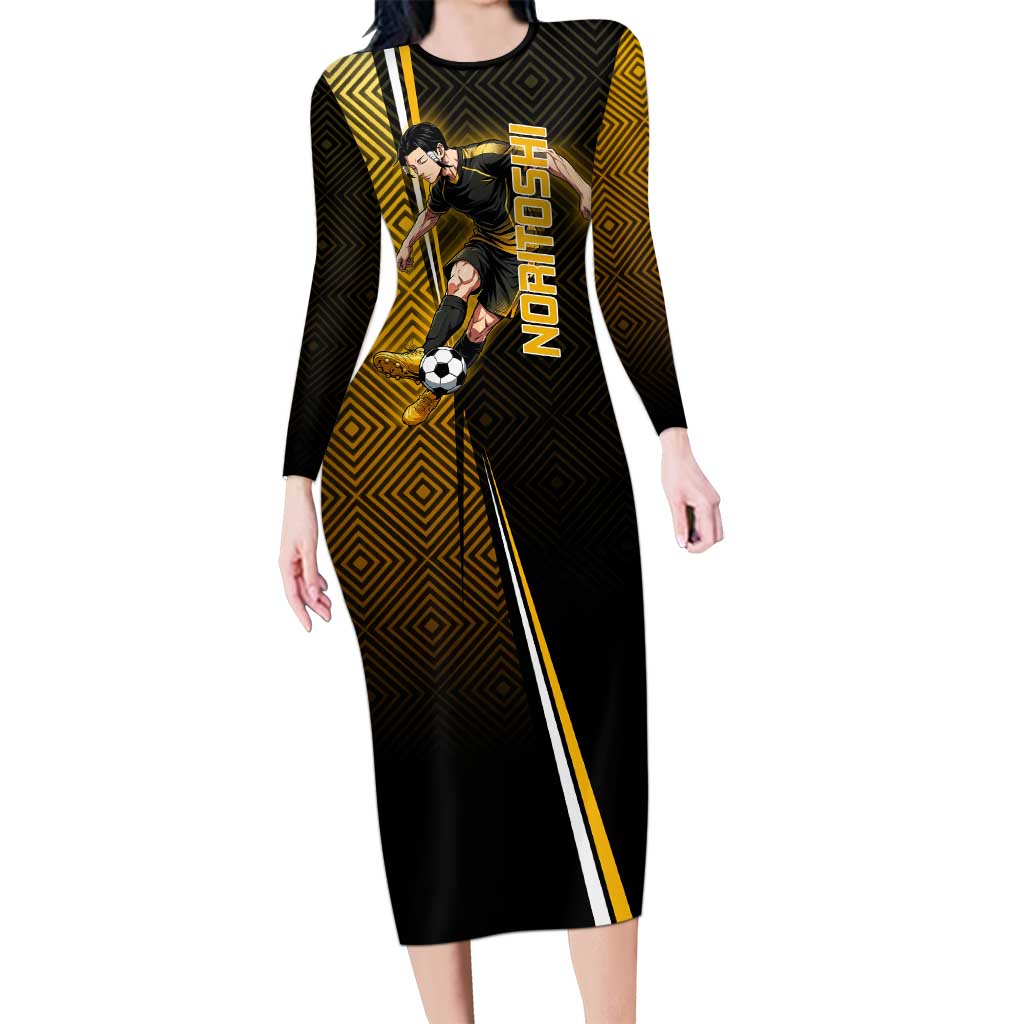 Personalized Noritoshi Kamo Jujutsu Kaisen Long Sleeve Bodycon Dress Anime Soccer Theme with Yellow Geometric Design
