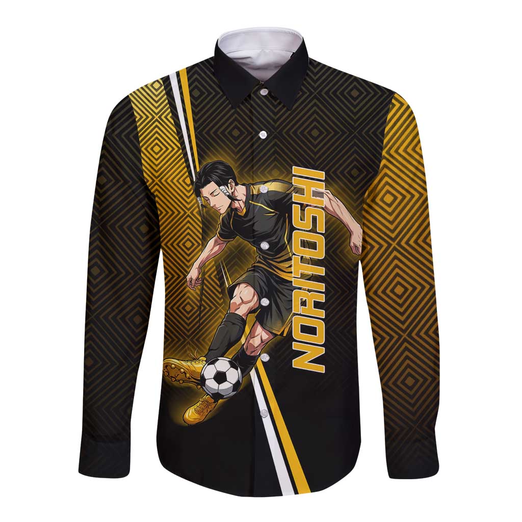 Personalized Noritoshi Kamo Jujutsu Kaisen Long Sleeve Button Shirt Anime Soccer Theme with Yellow Geometric Design