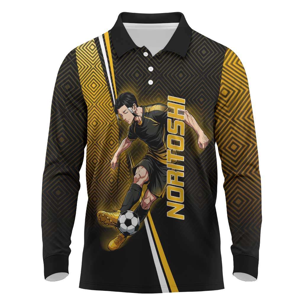Personalized Noritoshi Kamo Jujutsu Kaisen Long Sleeve Polo Shirt Anime Soccer Theme with Yellow Geometric Design