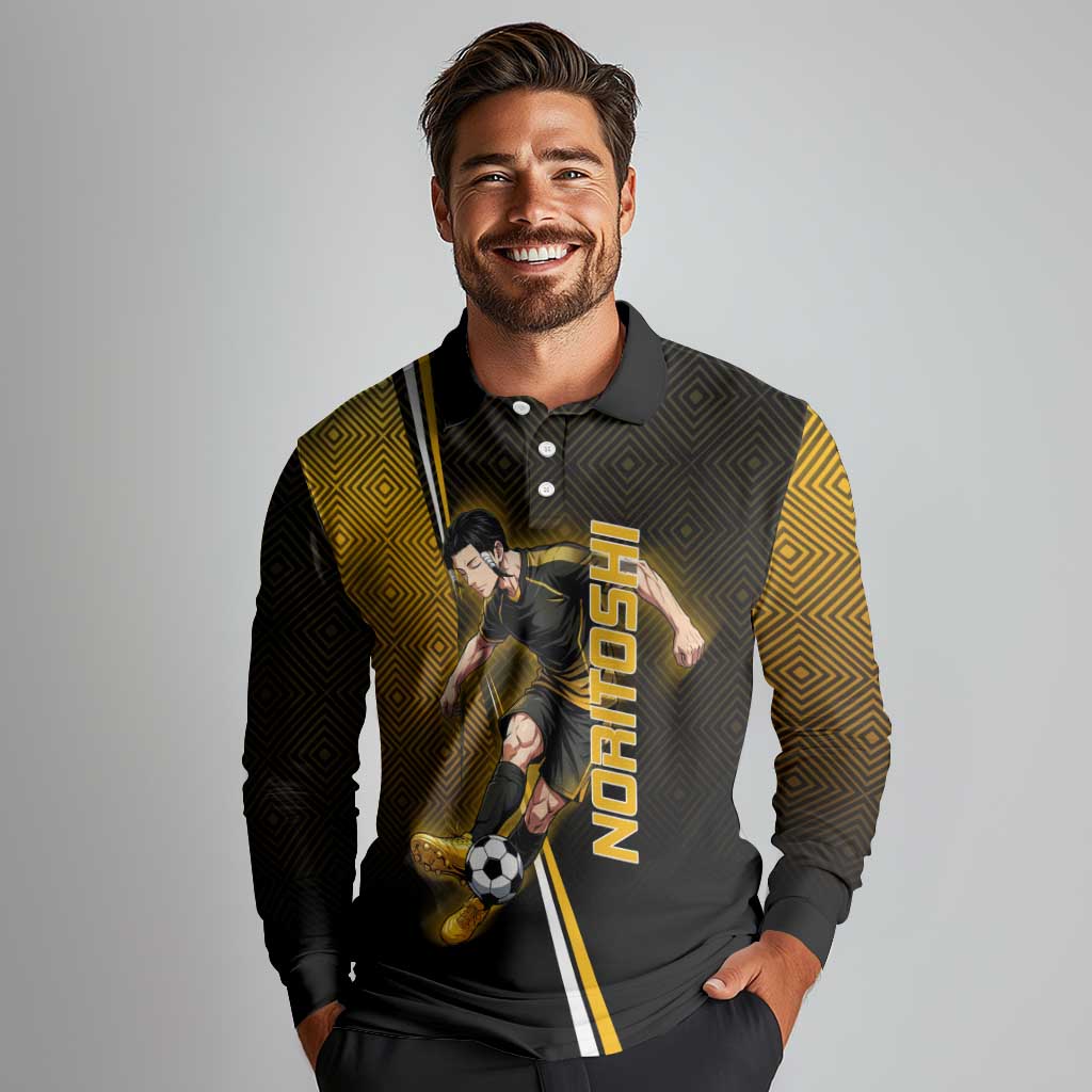 Personalized Noritoshi Kamo Jujutsu Kaisen Long Sleeve Polo Shirt Anime Soccer Theme with Yellow Geometric Design