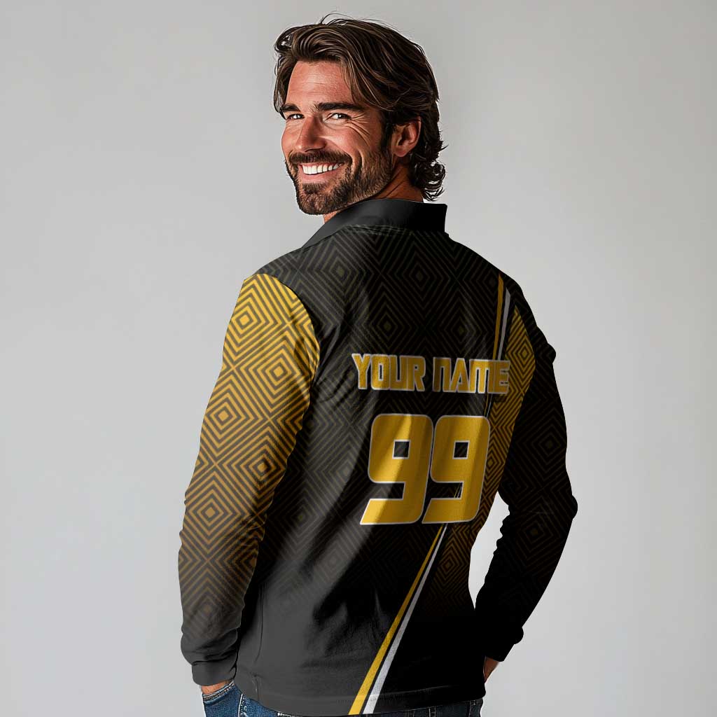 Personalized Noritoshi Kamo Jujutsu Kaisen Long Sleeve Polo Shirt Anime Soccer Theme with Yellow Geometric Design