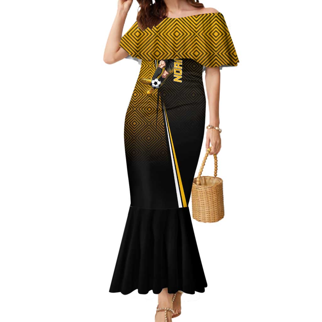 Personalized Noritoshi Kamo Jujutsu Kaisen Mermaid Dress Anime Soccer Theme with Yellow Geometric Design