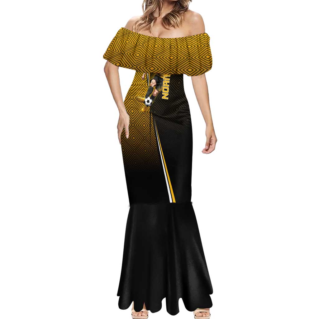 Personalized Noritoshi Kamo Jujutsu Kaisen Mermaid Dress Anime Soccer Theme with Yellow Geometric Design