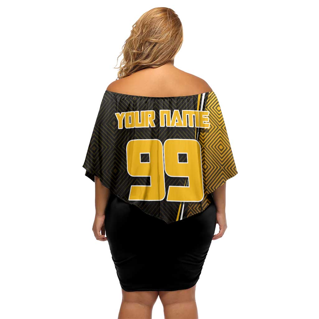 Personalized Noritoshi Kamo Jujutsu Kaisen Off Shoulder Short Dress Anime Soccer Theme with Yellow Geometric Design