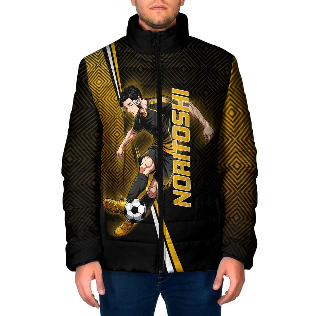Personalized Noritoshi Kamo Jujutsu Kaisen Padded Jacket Anime Soccer Theme with Yellow Geometric Design