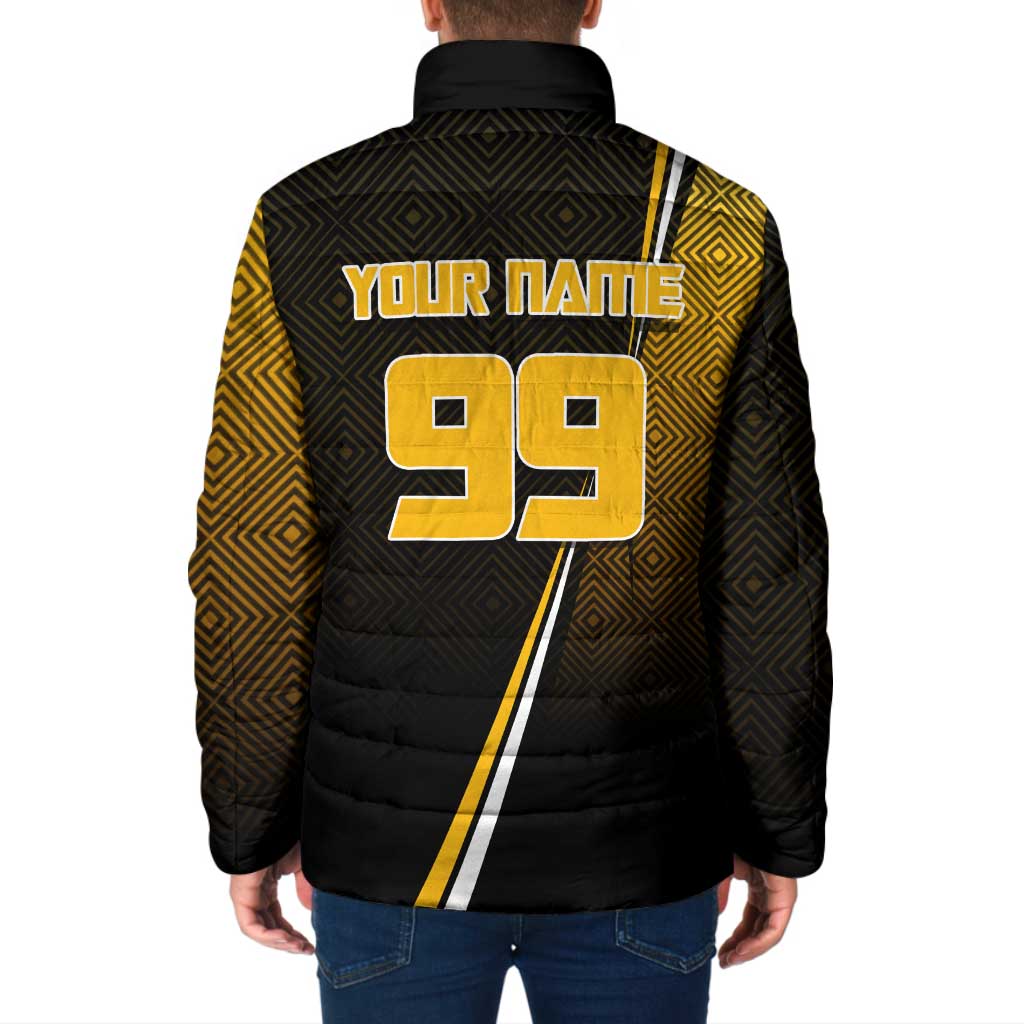 Personalized Noritoshi Kamo Jujutsu Kaisen Padded Jacket Anime Soccer Theme with Yellow Geometric Design
