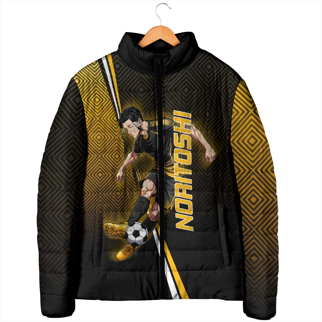 Personalized Noritoshi Kamo Jujutsu Kaisen Padded Jacket Anime Soccer Theme with Yellow Geometric Design