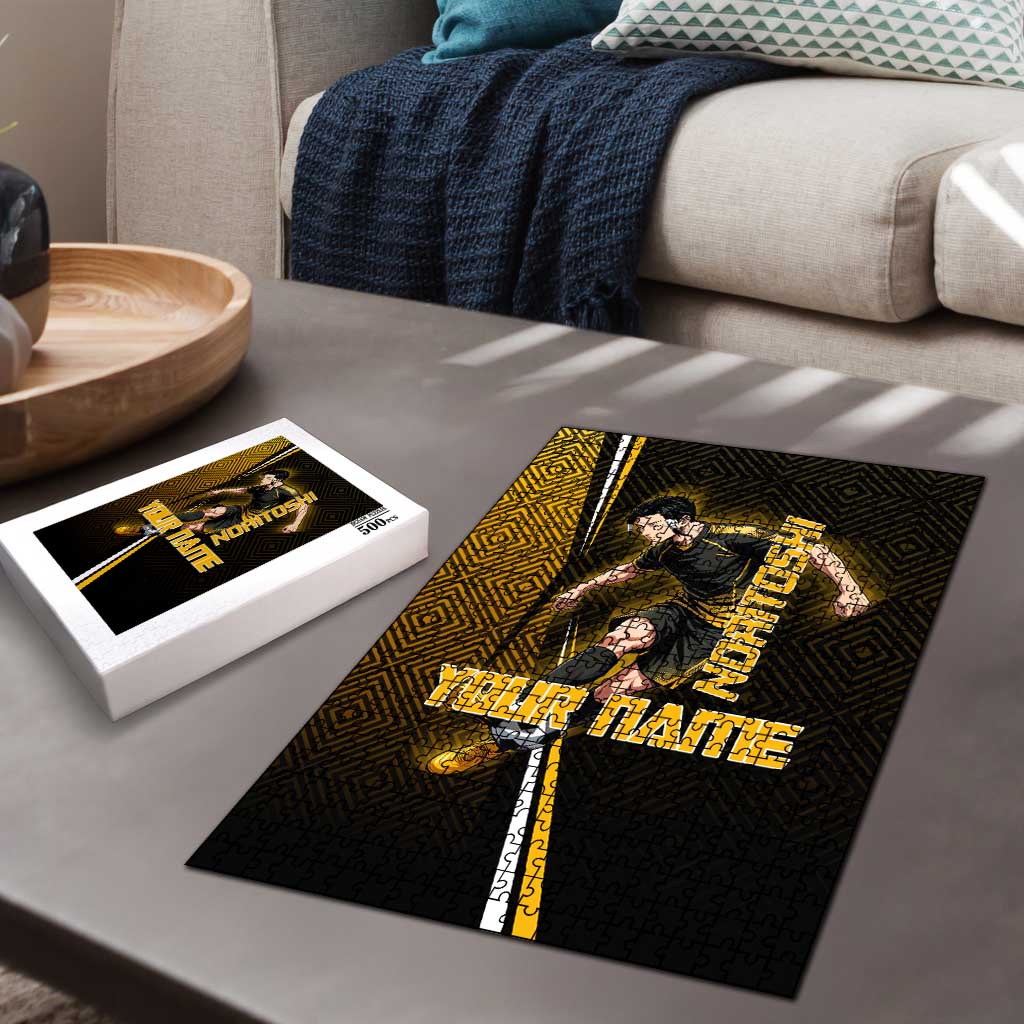 Personalized Noritoshi Kamo Jujutsu Kaisen Puzzle Anime Soccer Theme with Yellow Geometric Design