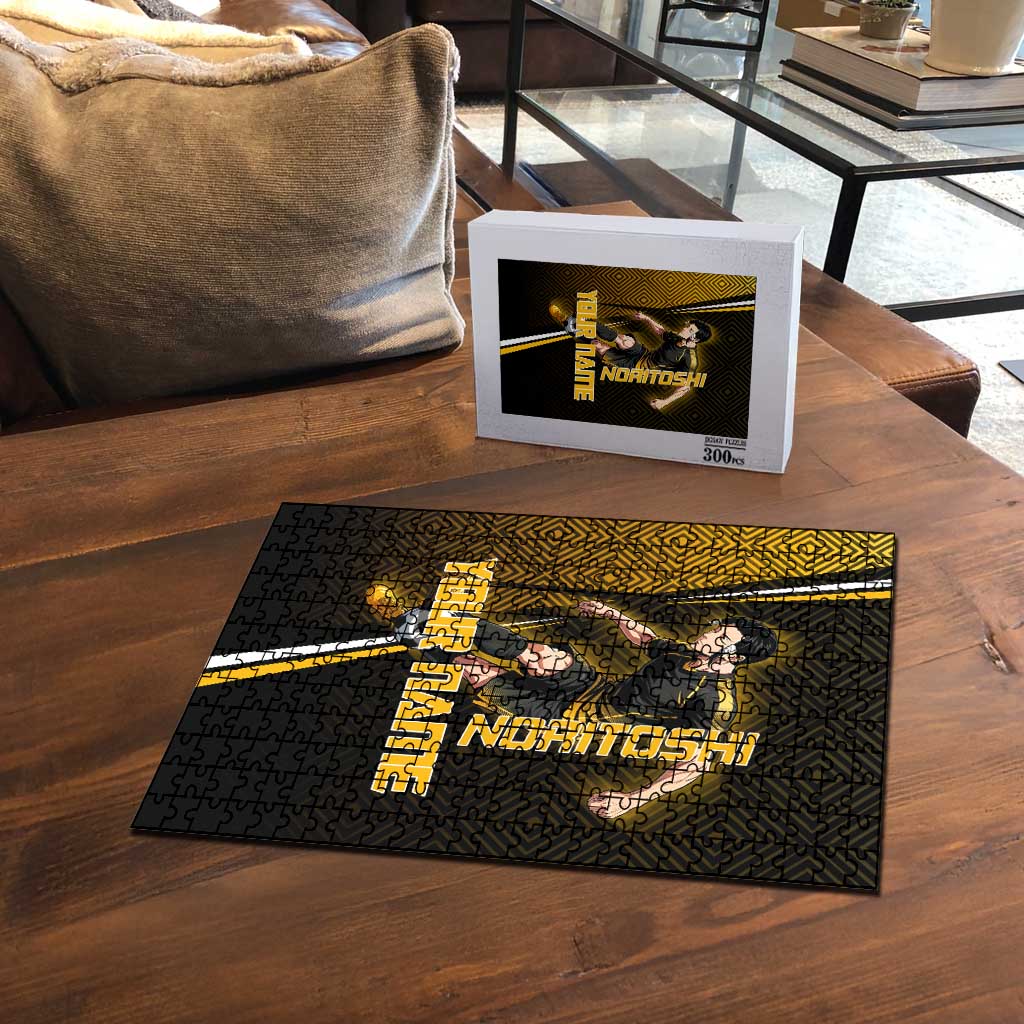 Personalized Noritoshi Kamo Jujutsu Kaisen Puzzle Anime Soccer Theme with Yellow Geometric Design