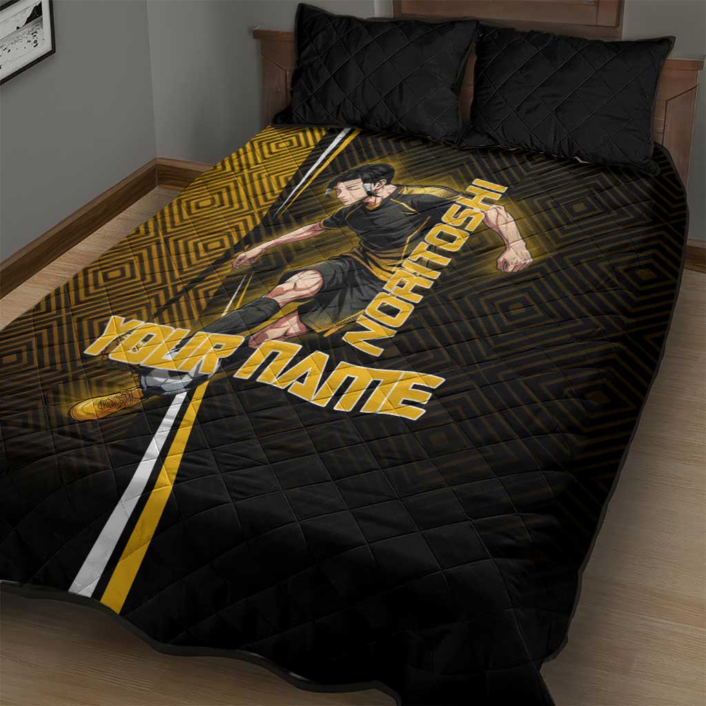 Personalized Noritoshi Kamo Jujutsu Kaisen Quilt Bed Set Anime Soccer Theme with Yellow Geometric Design