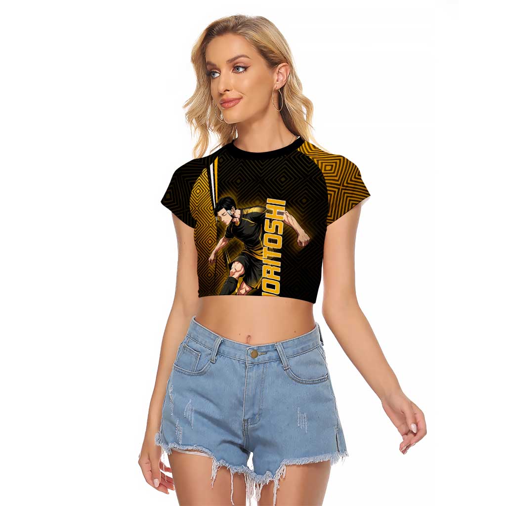 Personalized Noritoshi Kamo Jujutsu Kaisen Raglan Cropped T Shirt Anime Soccer Theme with Yellow Geometric Design