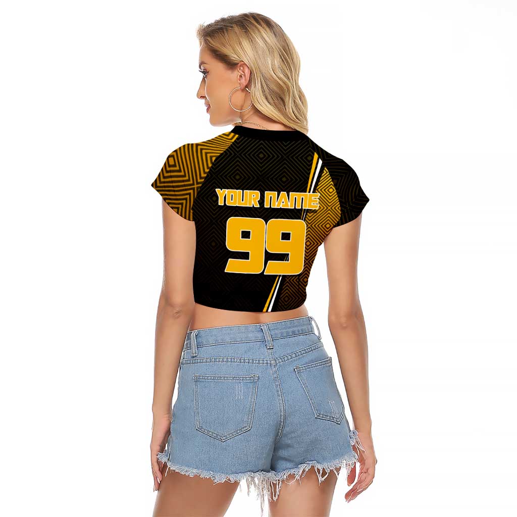 Personalized Noritoshi Kamo Jujutsu Kaisen Raglan Cropped T Shirt Anime Soccer Theme with Yellow Geometric Design