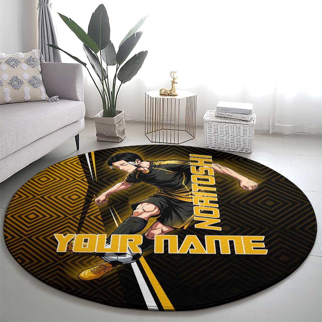 Personalized Noritoshi Kamo Jujutsu Kaisen Round Carpet Anime Soccer Theme with Yellow Geometric Design