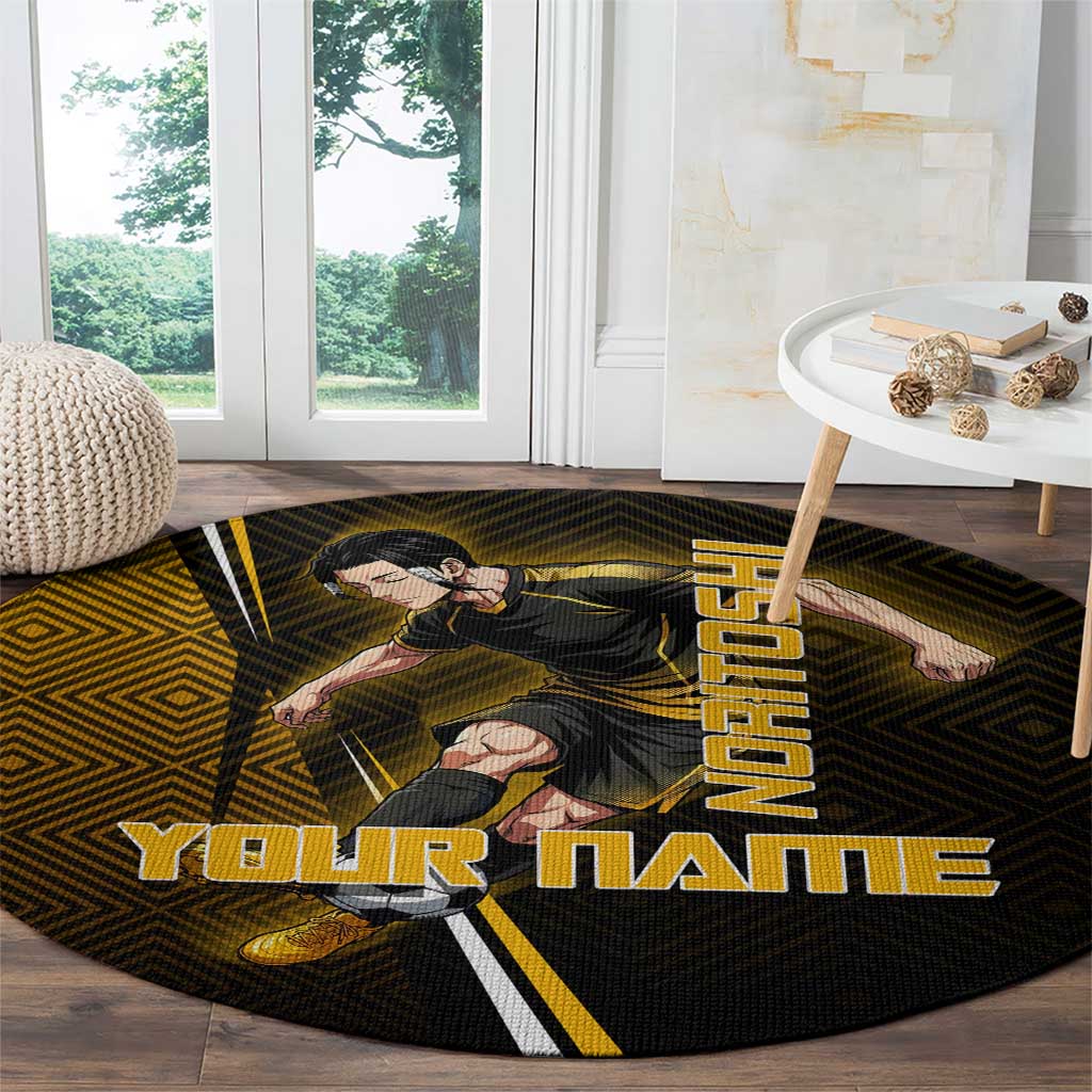 Personalized Noritoshi Kamo Jujutsu Kaisen Round Carpet Anime Soccer Theme with Yellow Geometric Design