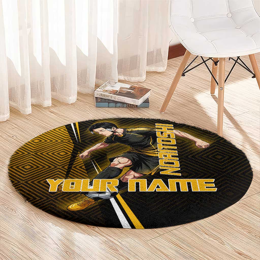 Personalized Noritoshi Kamo Jujutsu Kaisen Round Carpet Anime Soccer Theme with Yellow Geometric Design