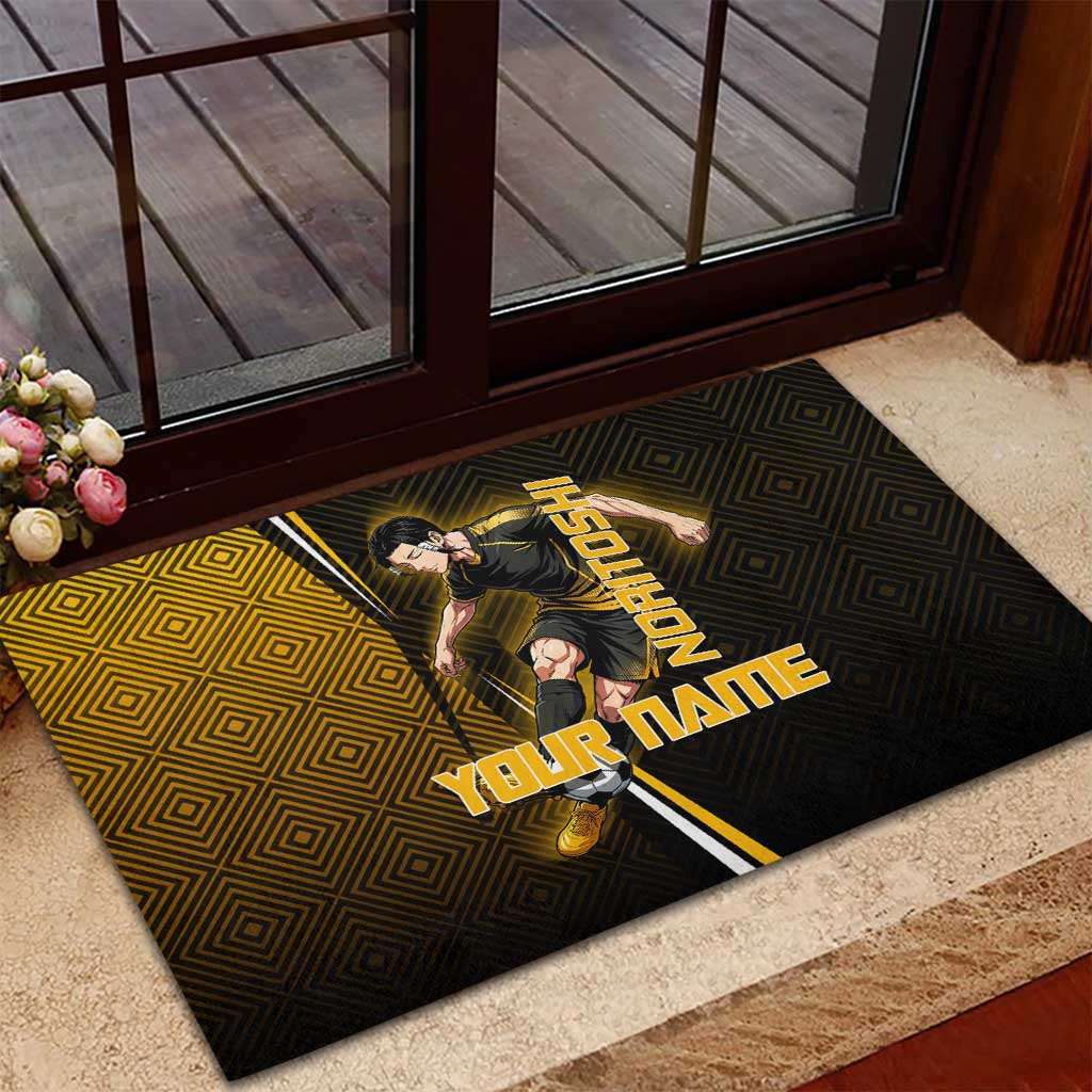 Personalized Noritoshi Kamo Jujutsu Kaisen Rubber Doormat Anime Soccer Theme with Yellow Geometric Design