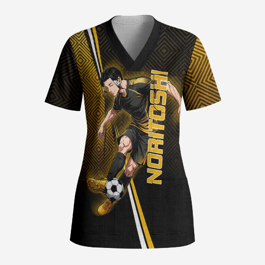 Personalized Noritoshi Kamo Jujutsu Kaisen Scrub Top Anime Soccer Theme with Yellow Geometric Design
