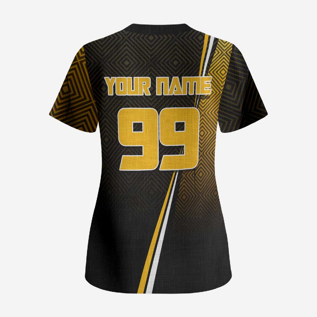 Personalized Noritoshi Kamo Jujutsu Kaisen Scrub Top Anime Soccer Theme with Yellow Geometric Design