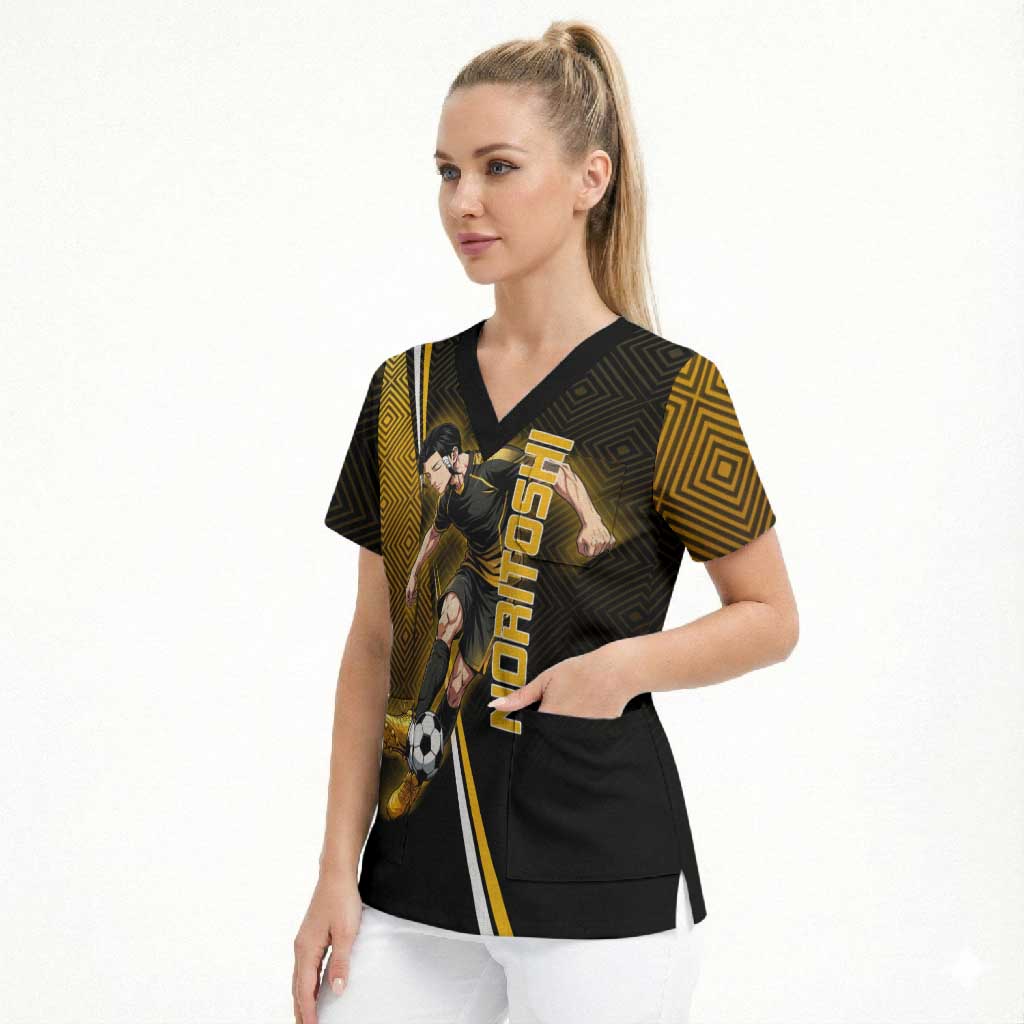 Personalized Noritoshi Kamo Jujutsu Kaisen Scrub Top Anime Soccer Theme with Yellow Geometric Design