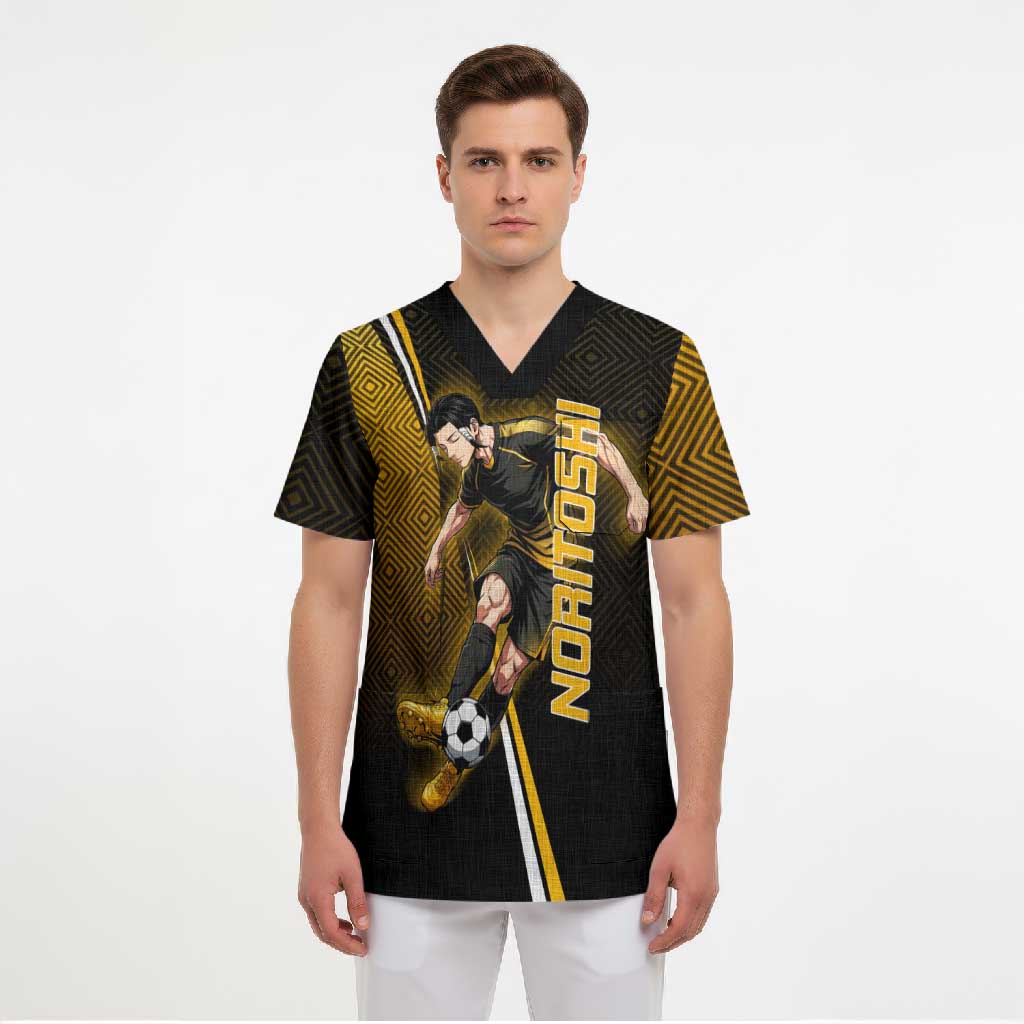 Personalized Noritoshi Kamo Jujutsu Kaisen Scrub Top Anime Soccer Theme with Yellow Geometric Design