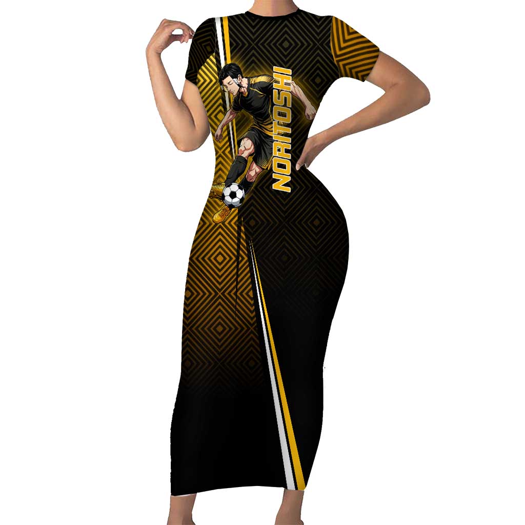 Personalized Noritoshi Kamo Jujutsu Kaisen Short Sleeve Bodycon Dress Anime Soccer Theme with Yellow Geometric Design