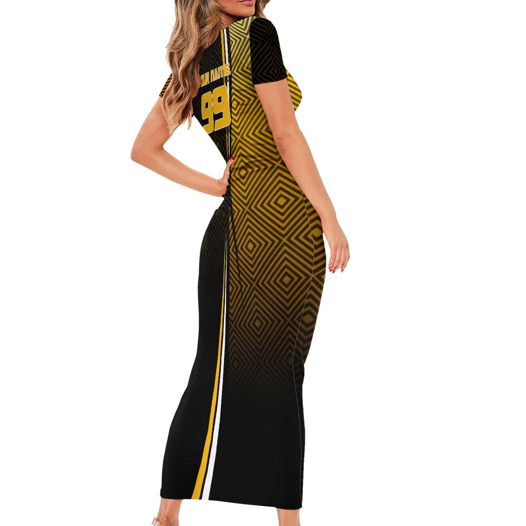 Personalized Noritoshi Kamo Jujutsu Kaisen Short Sleeve Bodycon Dress Anime Soccer Theme with Yellow Geometric Design