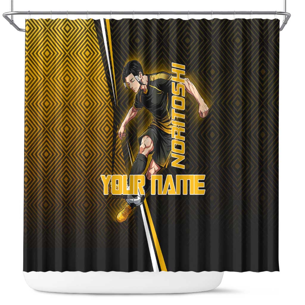 Personalized Noritoshi Kamo Jujutsu Kaisen Shower Curtain Anime Soccer Theme with Yellow Geometric Design