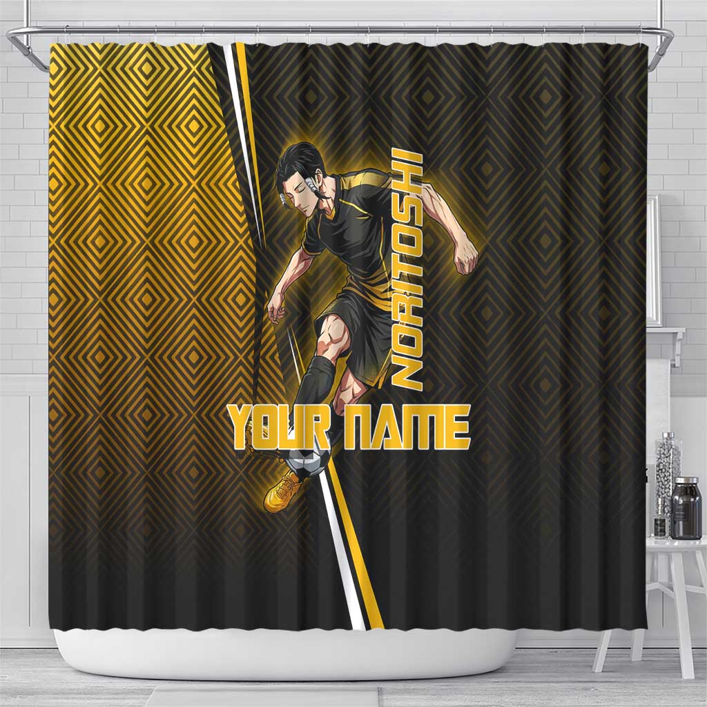 Personalized Noritoshi Kamo Jujutsu Kaisen Shower Curtain Anime Soccer Theme with Yellow Geometric Design