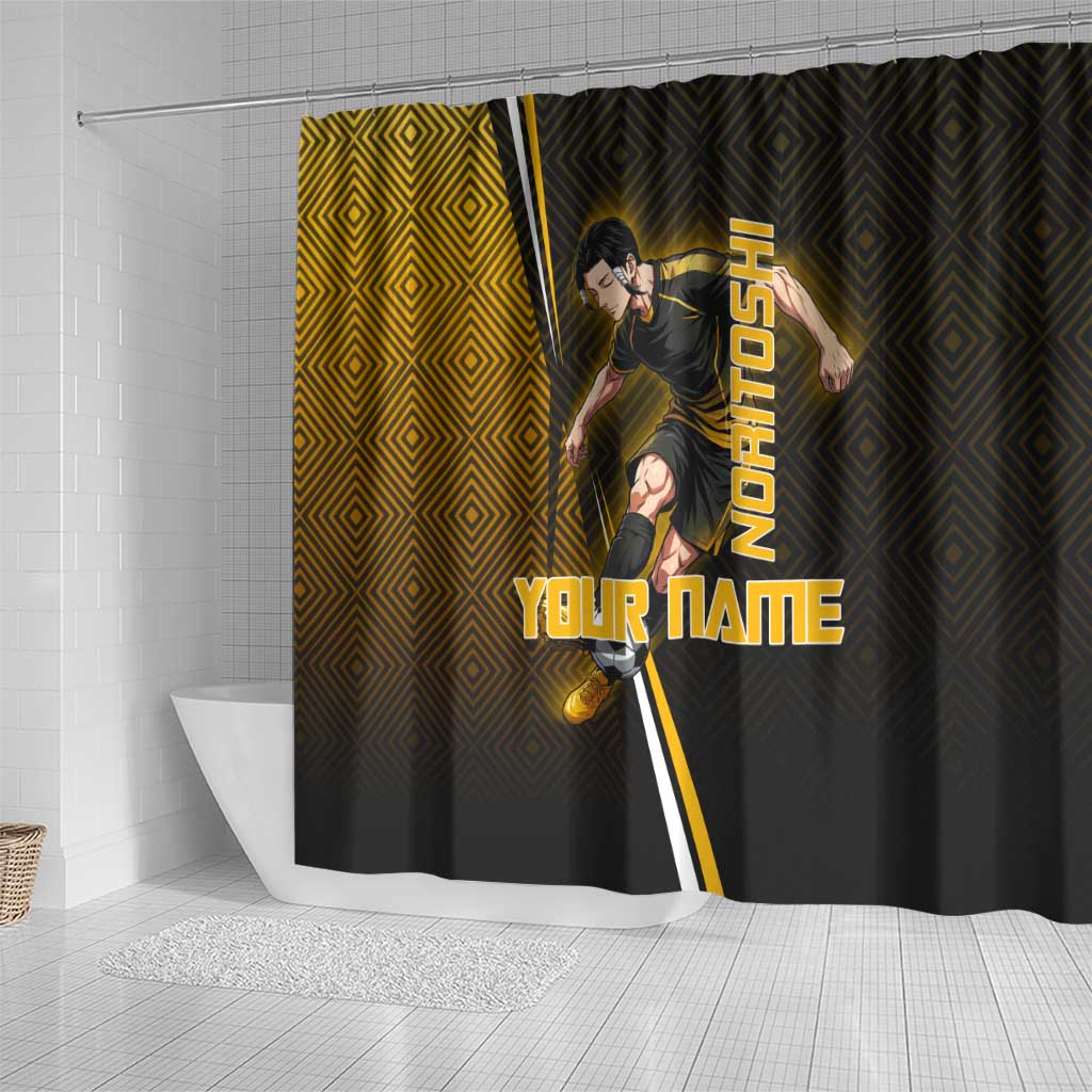 Personalized Noritoshi Kamo Jujutsu Kaisen Shower Curtain Anime Soccer Theme with Yellow Geometric Design