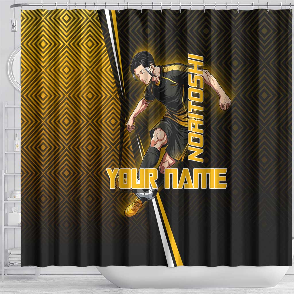 Personalized Noritoshi Kamo Jujutsu Kaisen Shower Curtain Anime Soccer Theme with Yellow Geometric Design