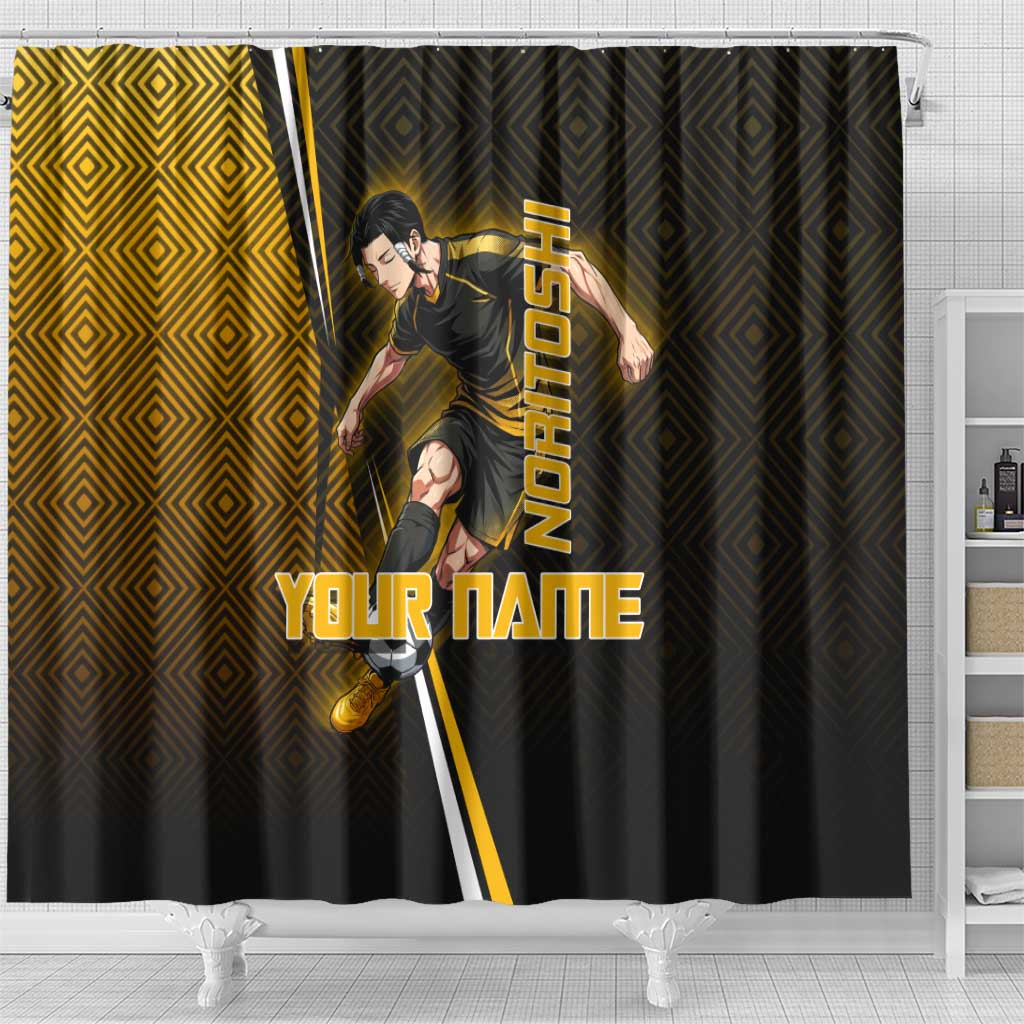 Personalized Noritoshi Kamo Jujutsu Kaisen Shower Curtain Anime Soccer Theme with Yellow Geometric Design