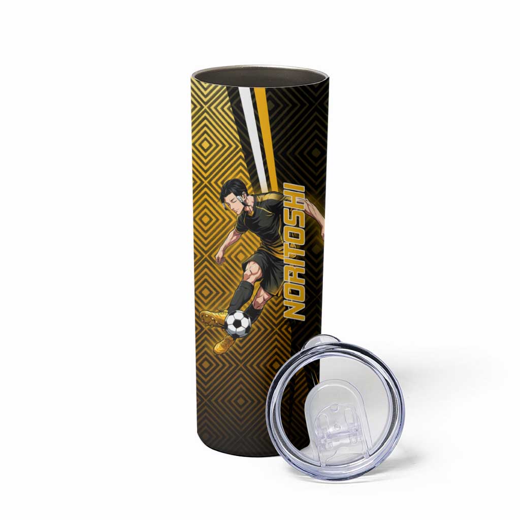 Personalized Noritoshi Kamo Jujutsu Kaisen Skinny Tumbler Anime Soccer Theme with Yellow Geometric Design