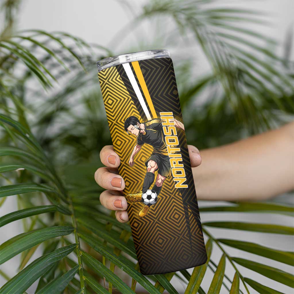 Personalized Noritoshi Kamo Jujutsu Kaisen Skinny Tumbler Anime Soccer Theme with Yellow Geometric Design