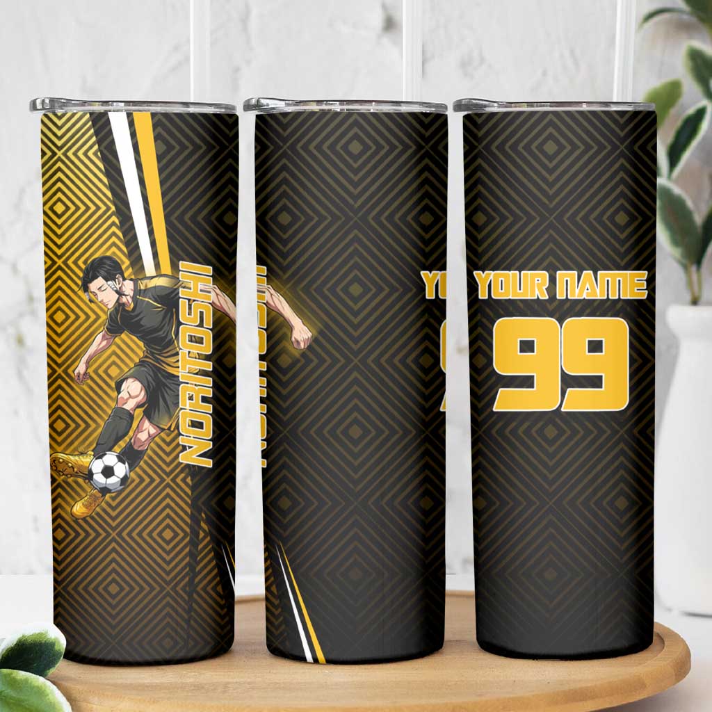 Personalized Noritoshi Kamo Jujutsu Kaisen Skinny Tumbler Anime Soccer Theme with Yellow Geometric Design