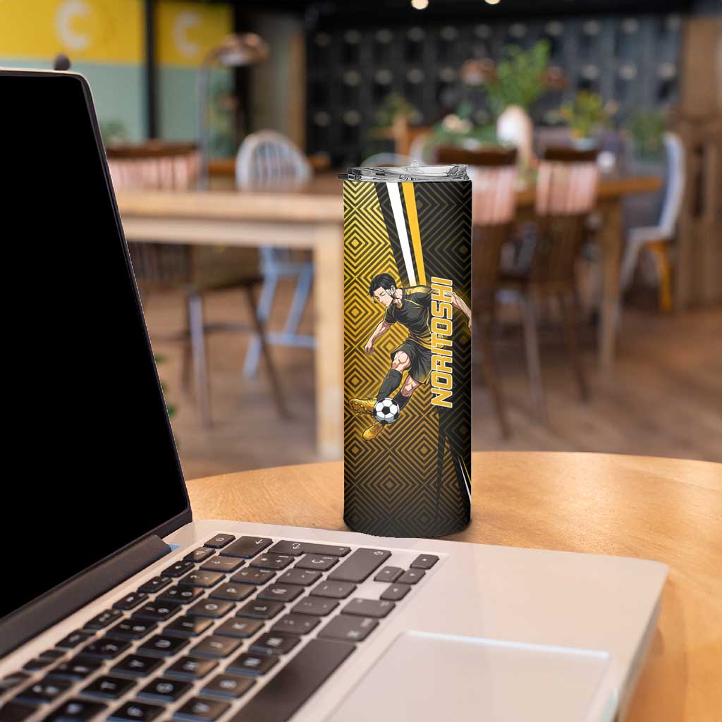 Personalized Noritoshi Kamo Jujutsu Kaisen Skinny Tumbler Anime Soccer Theme with Yellow Geometric Design