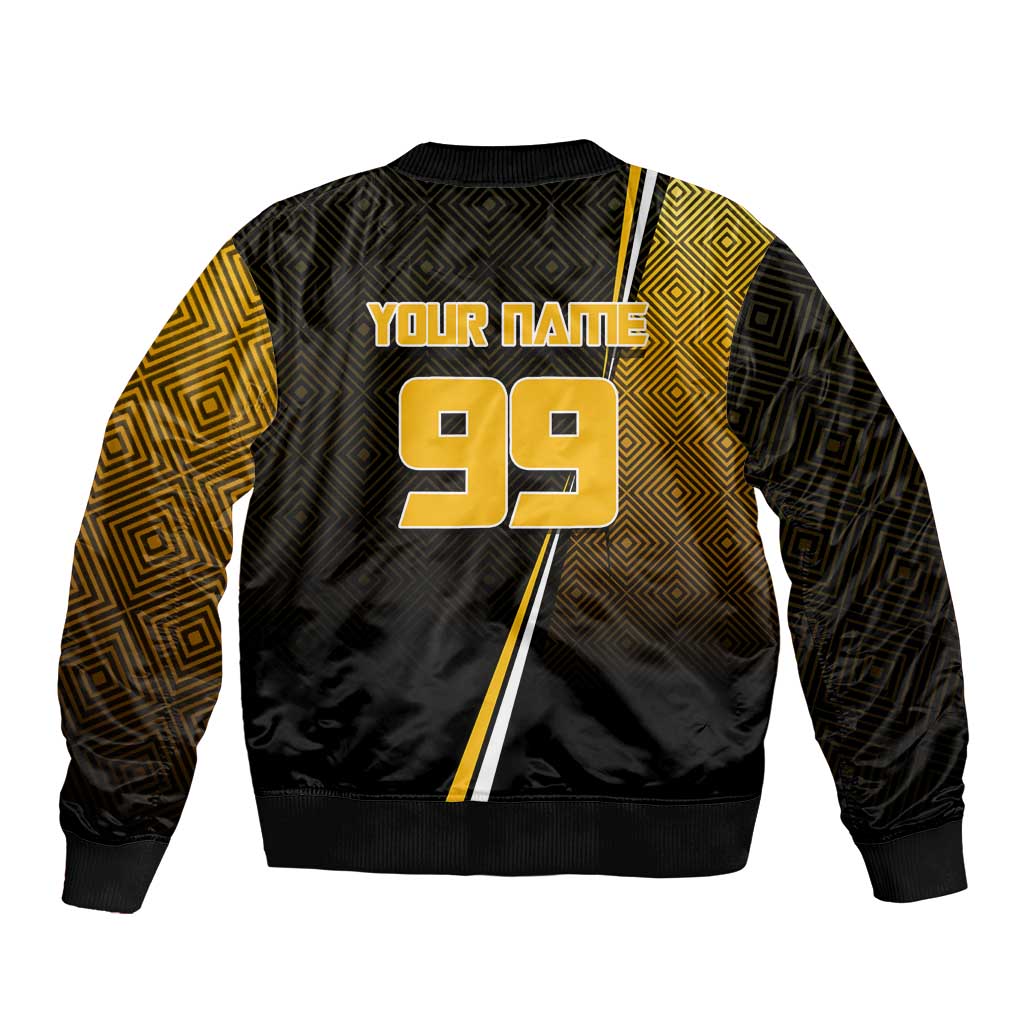 Personalized Noritoshi Kamo Jujutsu Kaisen Sleeve Zip Bomber Jacket Anime Soccer Theme with Yellow Geometric Design