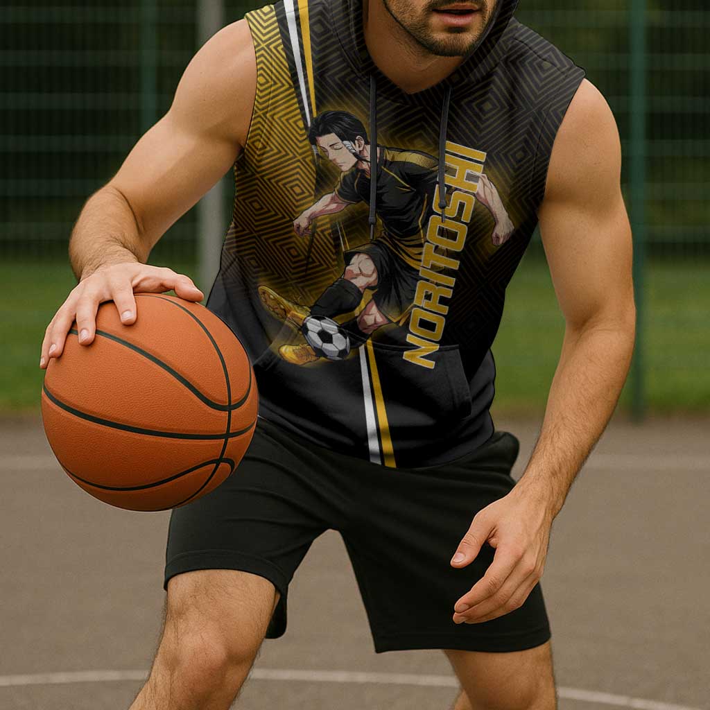 Personalized Noritoshi Kamo Jujutsu Kaisen Sleeveless Hoodie Anime Soccer Theme with Yellow Geometric Design