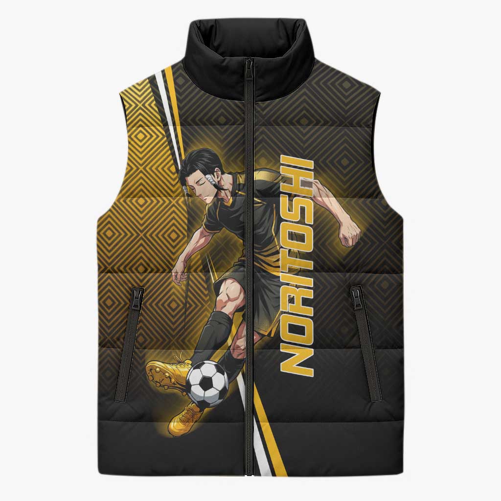 Personalized Noritoshi Kamo Jujutsu Kaisen Sleeveless Puffer Jacket Anime Soccer Theme with Yellow Geometric Design