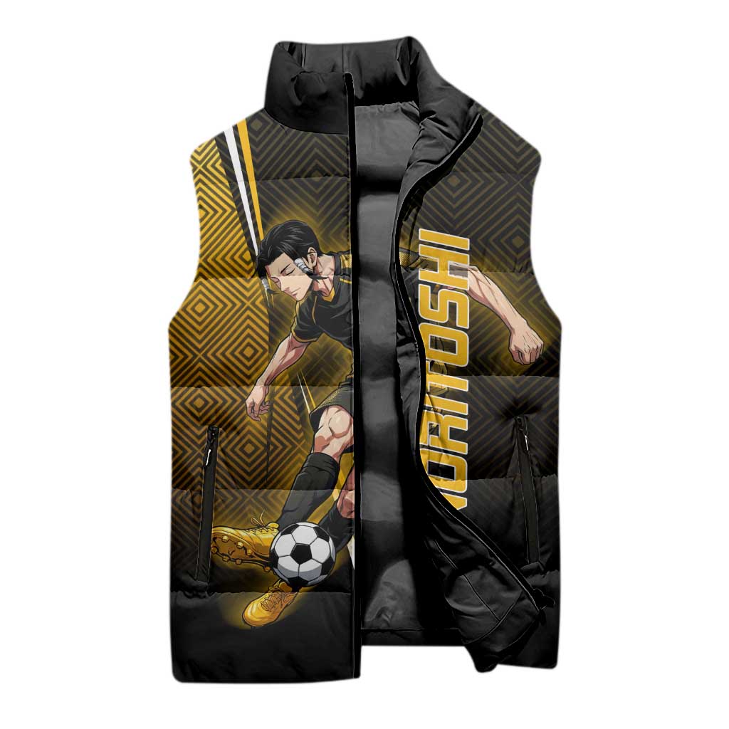 Personalized Noritoshi Kamo Jujutsu Kaisen Sleeveless Puffer Jacket Anime Soccer Theme with Yellow Geometric Design