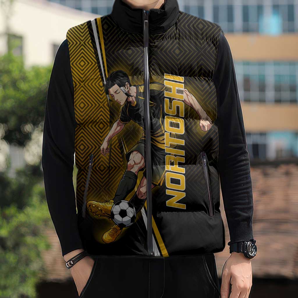Personalized Noritoshi Kamo Jujutsu Kaisen Sleeveless Puffer Jacket Anime Soccer Theme with Yellow Geometric Design