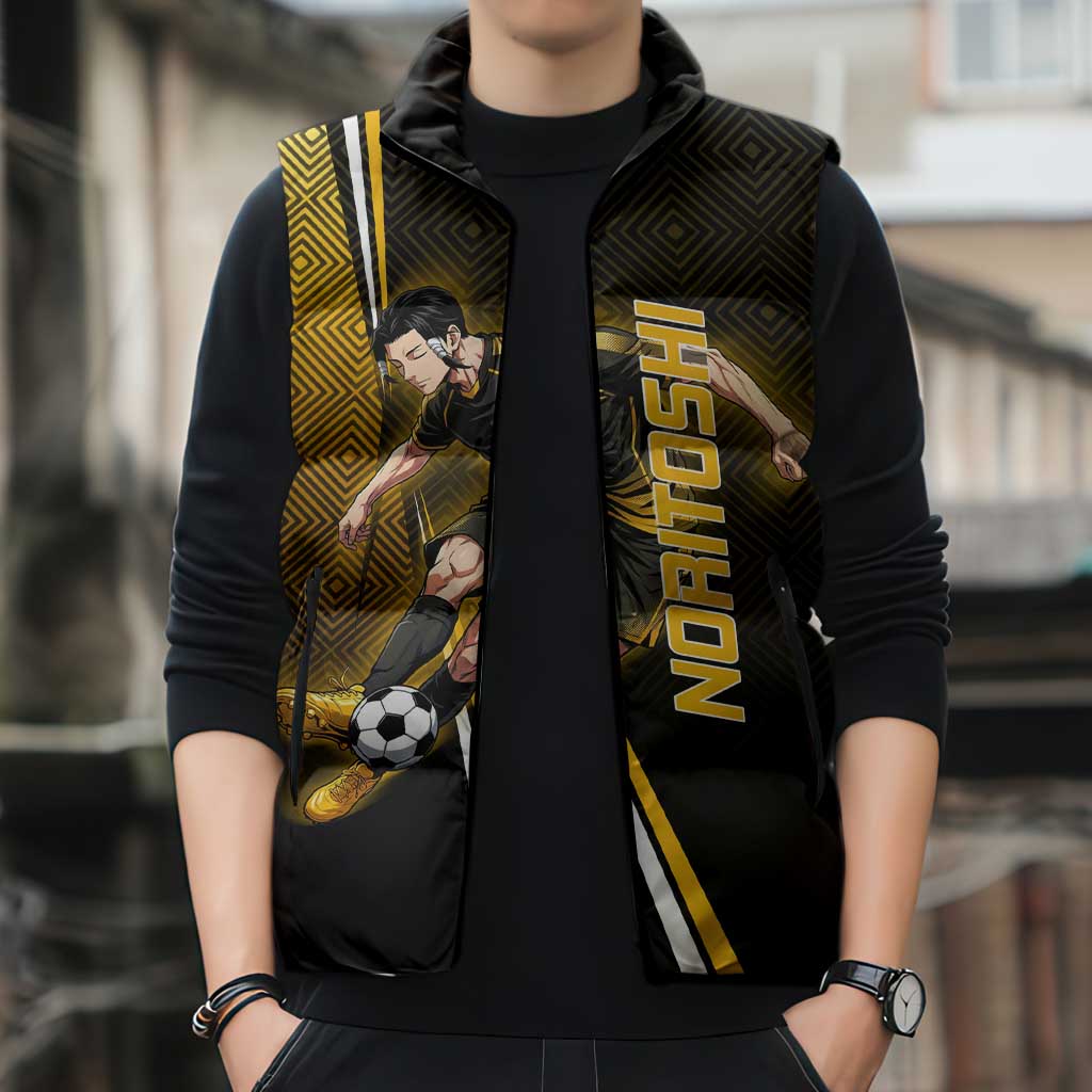 Personalized Noritoshi Kamo Jujutsu Kaisen Sleeveless Puffer Jacket Anime Soccer Theme with Yellow Geometric Design