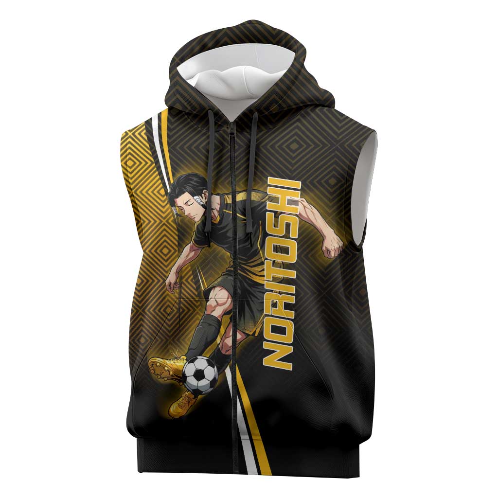 Personalized Noritoshi Kamo Jujutsu Kaisen Sleeveless Zip Hoodie Anime Soccer Theme with Yellow Geometric Design