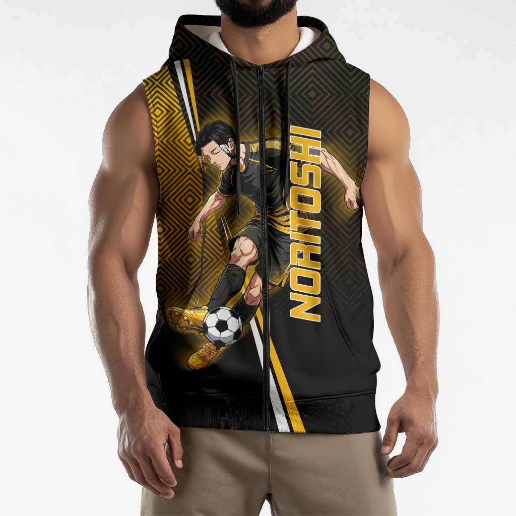 Personalized Noritoshi Kamo Jujutsu Kaisen Sleeveless Zip Hoodie Anime Soccer Theme with Yellow Geometric Design