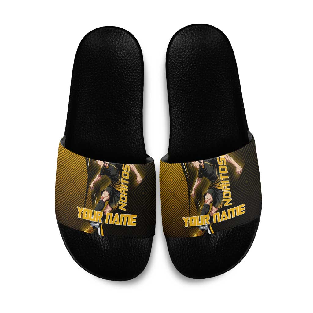Personalized Noritoshi Kamo Jujutsu Kaisen Slide Sandals Anime Soccer Theme with Yellow Geometric Design